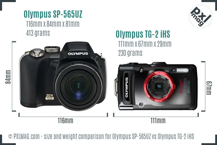 Olympus SP-565UZ vs Olympus TG-2 iHS size comparison