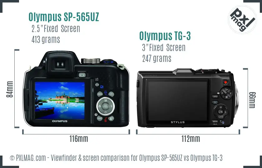 Olympus SP-565UZ vs Olympus TG-3 Screen and Viewfinder comparison