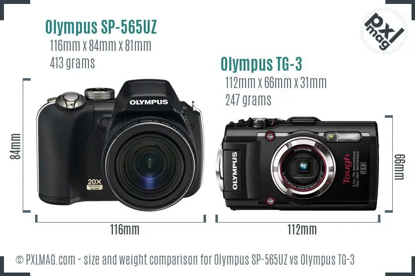 Olympus SP-565UZ vs Olympus TG-3 size comparison