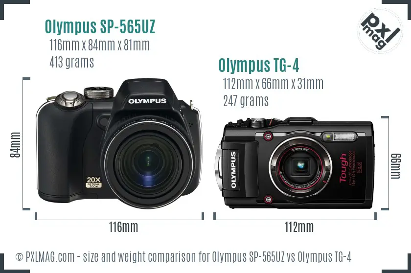 Olympus SP-565UZ vs Olympus TG-4 size comparison