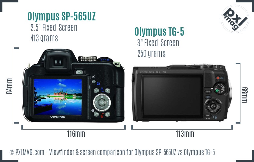 Olympus SP-565UZ vs Olympus TG-5 Screen and Viewfinder comparison