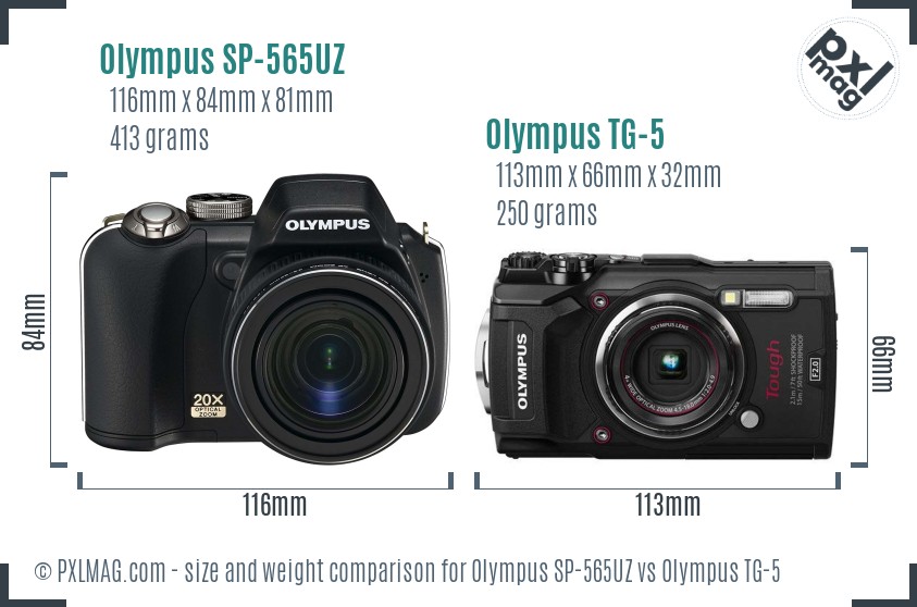 Olympus SP-565UZ vs Olympus TG-5 size comparison