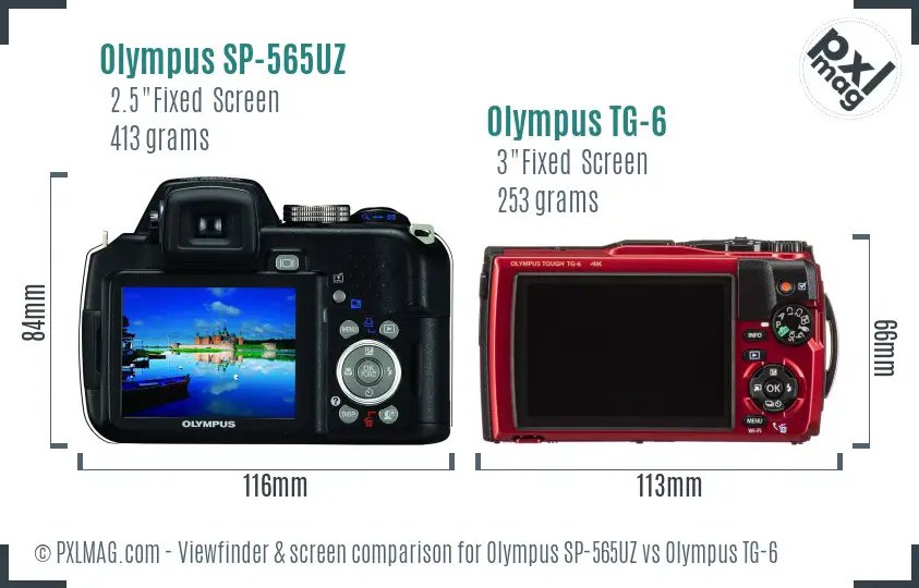 Olympus SP-565UZ vs Olympus TG-6 Screen and Viewfinder comparison