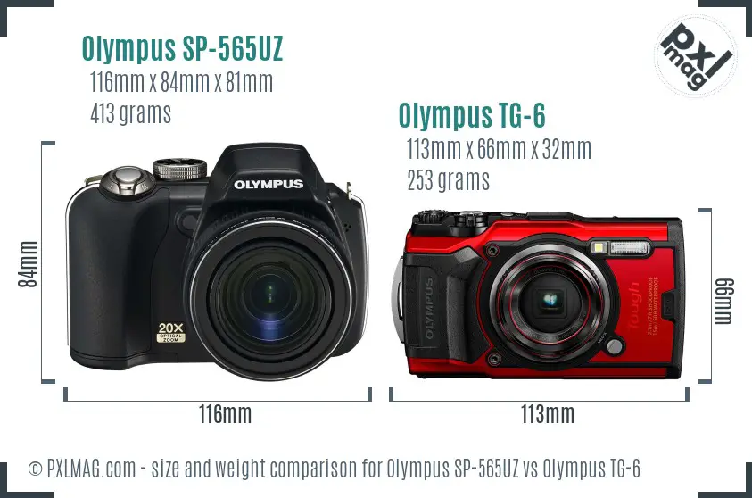 Olympus SP-565UZ vs Olympus TG-6 size comparison