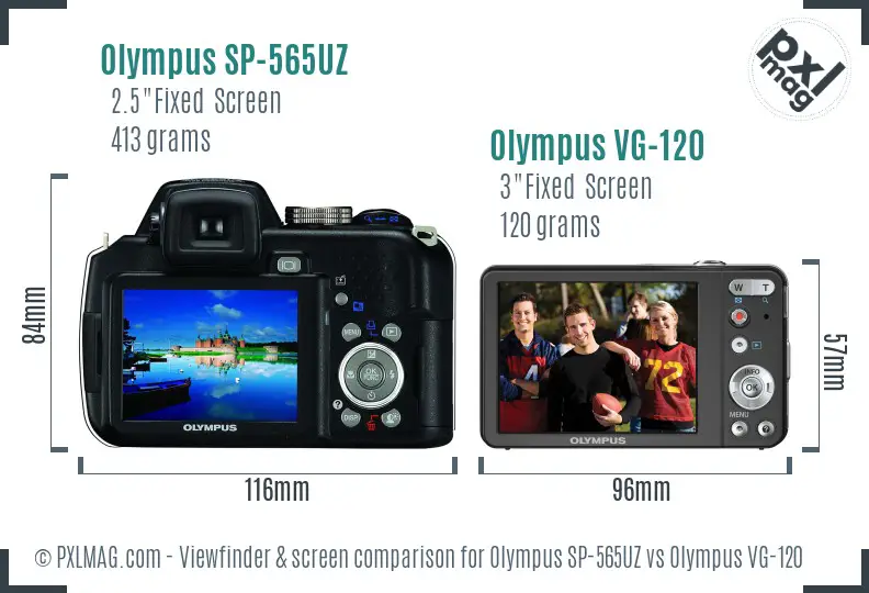 Olympus SP-565UZ vs Olympus VG-120 Screen and Viewfinder comparison