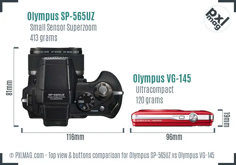 Olympus SP-565UZ vs Olympus VG-145 top view buttons comparison