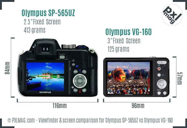 Olympus SP-565UZ vs Olympus VG-160 Screen and Viewfinder comparison