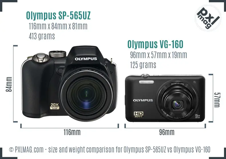 Olympus SP-565UZ vs Olympus VG-160 size comparison