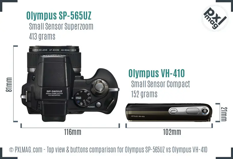 Olympus SP-565UZ vs Olympus VH-410 top view buttons comparison