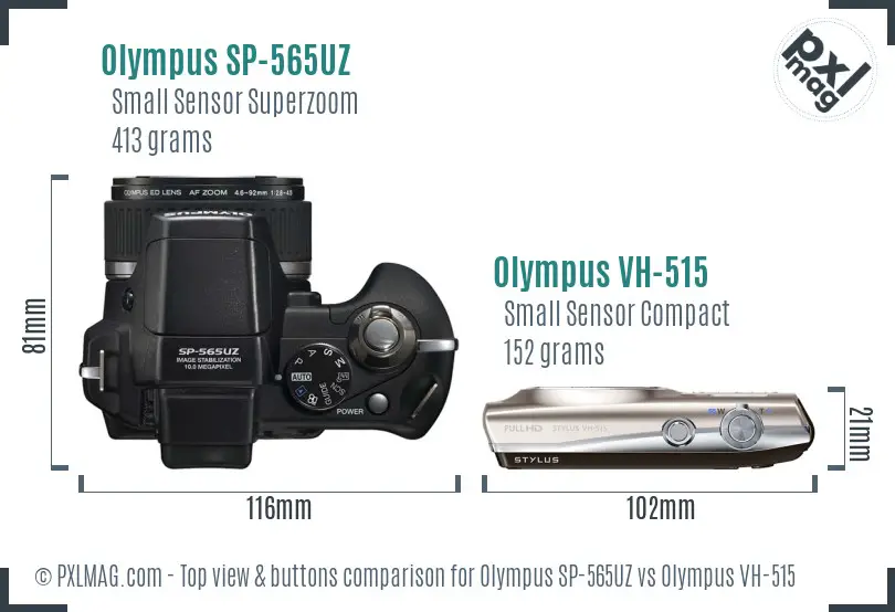 Olympus SP-565UZ vs Olympus VH-515 top view buttons comparison