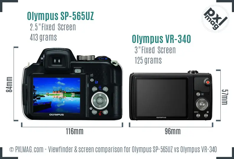 Olympus SP-565UZ vs Olympus VR-340 Screen and Viewfinder comparison