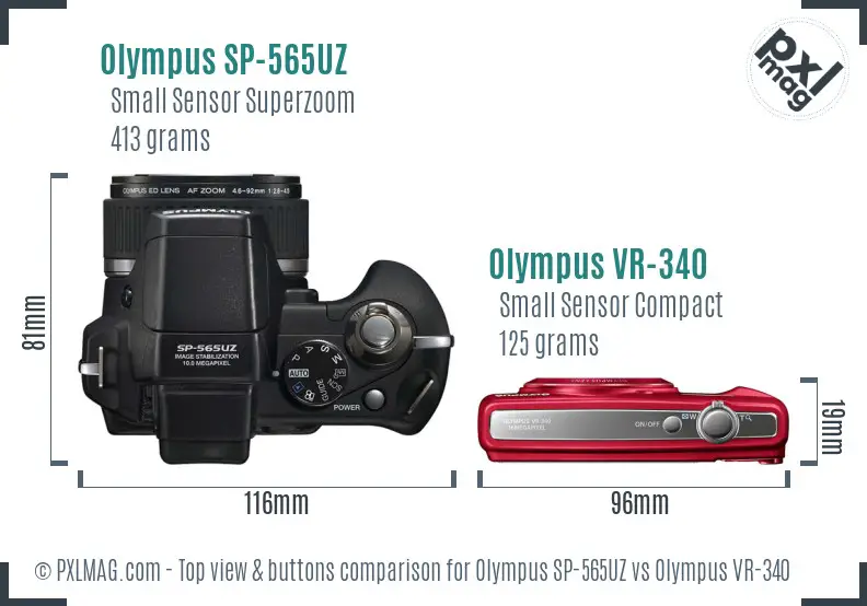 Olympus SP-565UZ vs Olympus VR-340 top view buttons comparison