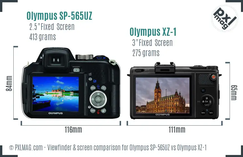 Olympus SP-565UZ vs Olympus XZ-1 Screen and Viewfinder comparison