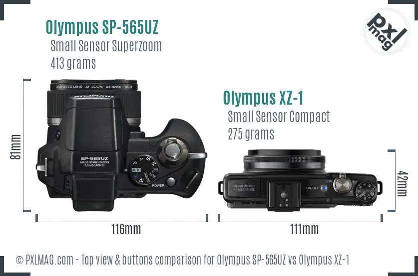 Olympus SP-565UZ vs Olympus XZ-1 top view buttons comparison