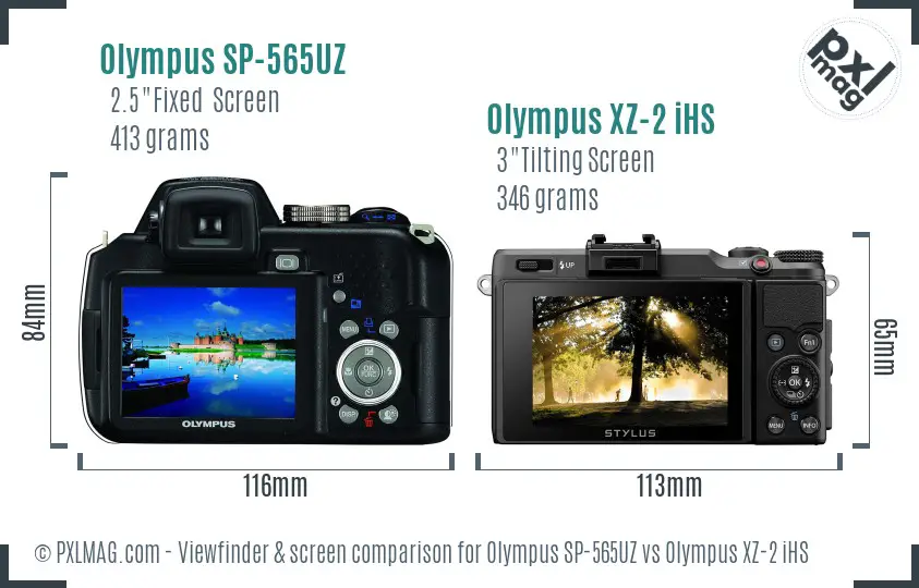 Olympus SP-565UZ vs Olympus XZ-2 iHS Screen and Viewfinder comparison