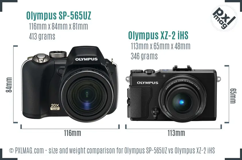 Olympus SP-565UZ vs Olympus XZ-2 iHS size comparison