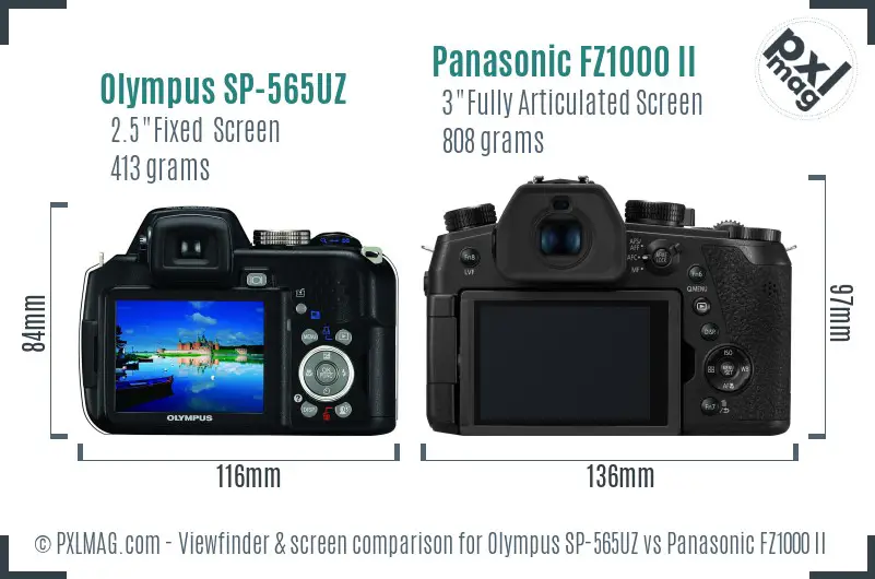 Olympus SP-565UZ vs Panasonic FZ1000 II Screen and Viewfinder comparison