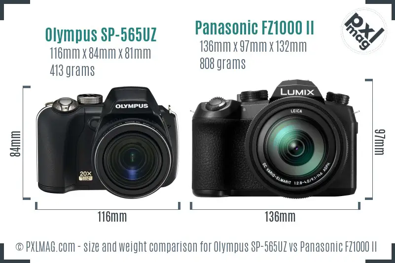 Olympus SP-565UZ vs Panasonic FZ1000 II size comparison
