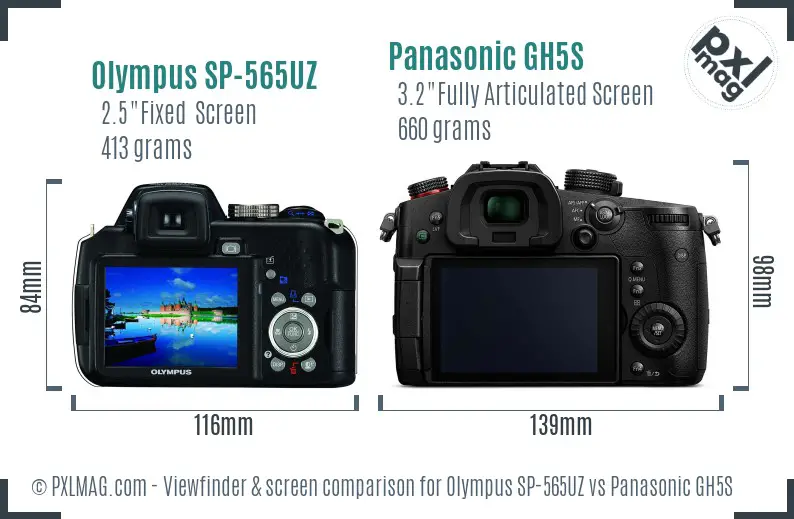 Olympus SP-565UZ vs Panasonic GH5S Screen and Viewfinder comparison
