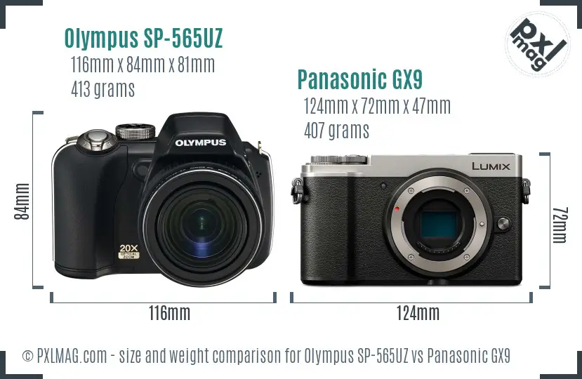 Olympus SP-565UZ vs Panasonic GX9 size comparison