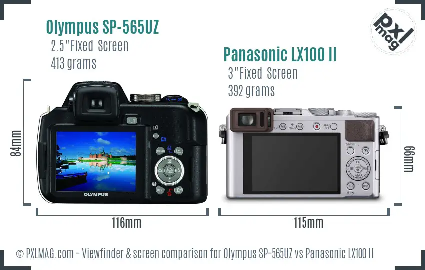 Olympus SP-565UZ vs Panasonic LX100 II Screen and Viewfinder comparison