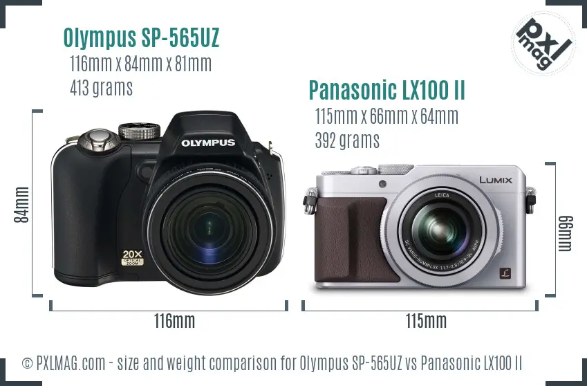Olympus SP-565UZ vs Panasonic LX100 II size comparison