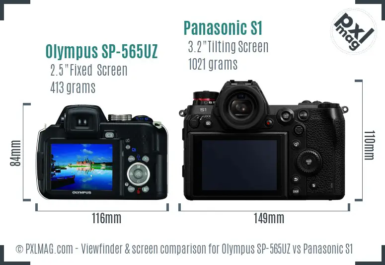 Olympus SP-565UZ vs Panasonic S1 Screen and Viewfinder comparison