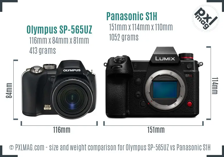 Olympus SP-565UZ vs Panasonic S1H size comparison