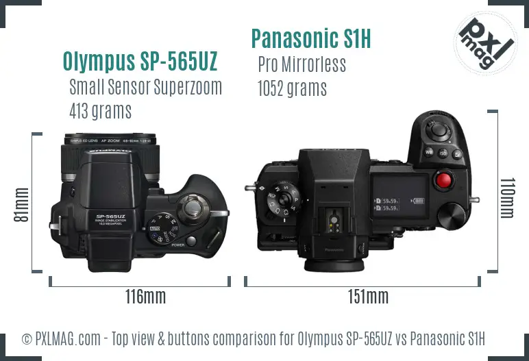 Olympus SP-565UZ vs Panasonic S1H top view buttons comparison