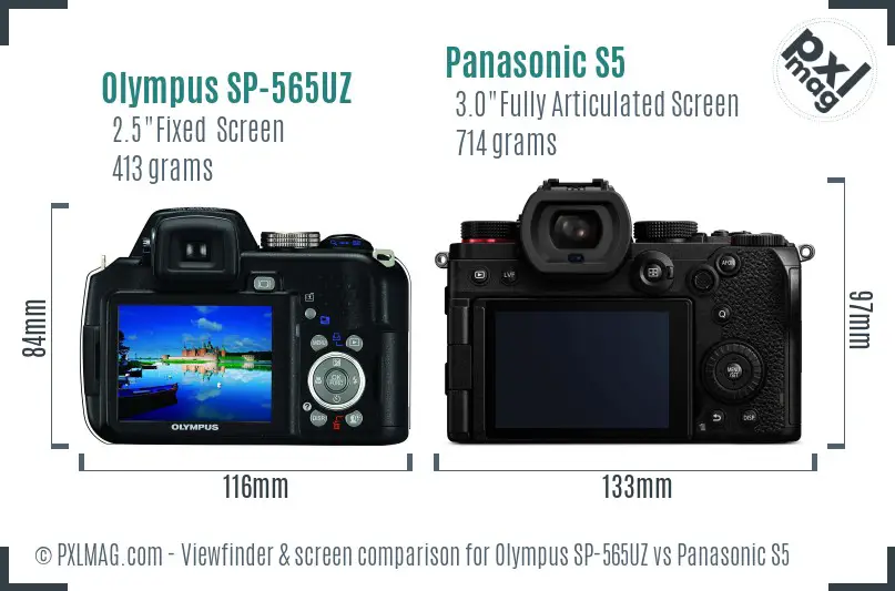 Olympus SP-565UZ vs Panasonic S5 Screen and Viewfinder comparison