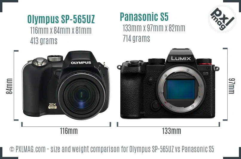 Olympus SP-565UZ vs Panasonic S5 size comparison