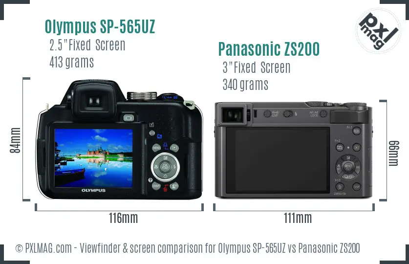Olympus SP-565UZ vs Panasonic ZS200 Screen and Viewfinder comparison