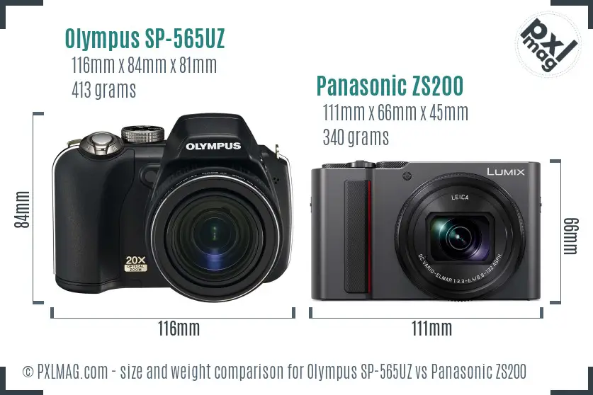 Olympus SP-565UZ vs Panasonic ZS200 size comparison