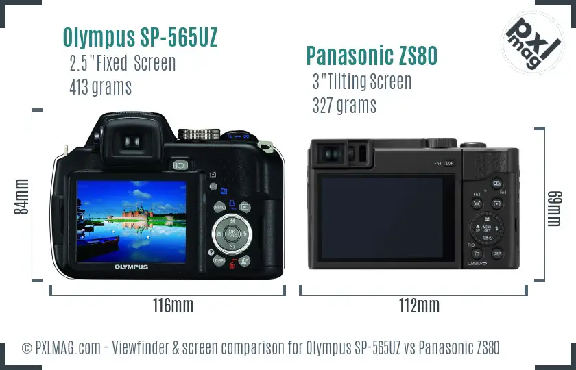 Olympus SP-565UZ vs Panasonic ZS80 Screen and Viewfinder comparison