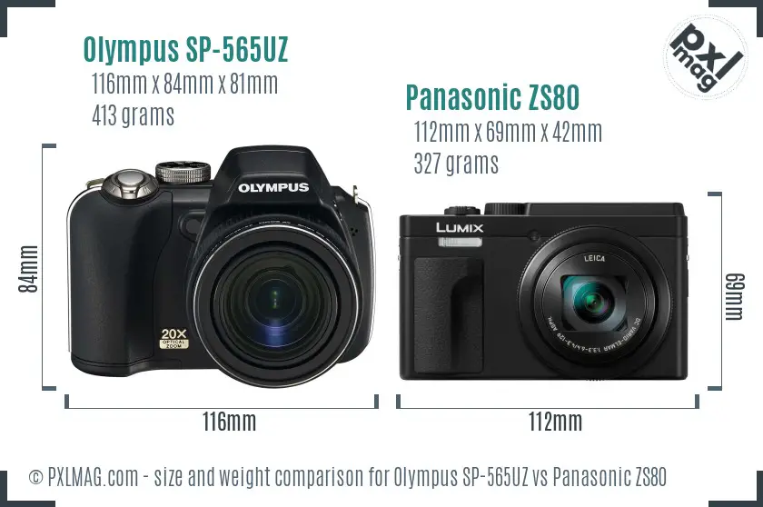 Olympus SP-565UZ vs Panasonic ZS80 size comparison
