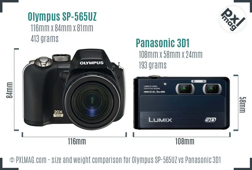 Olympus SP-565UZ vs Panasonic 3D1 size comparison