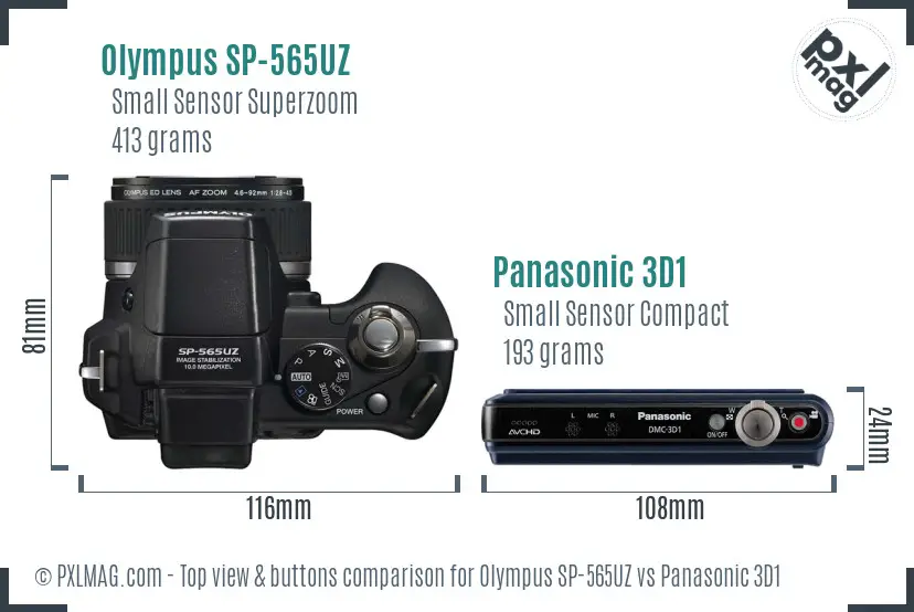 Olympus SP-565UZ vs Panasonic 3D1 top view buttons comparison