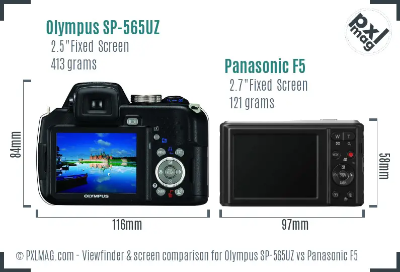 Olympus SP-565UZ vs Panasonic F5 Screen and Viewfinder comparison