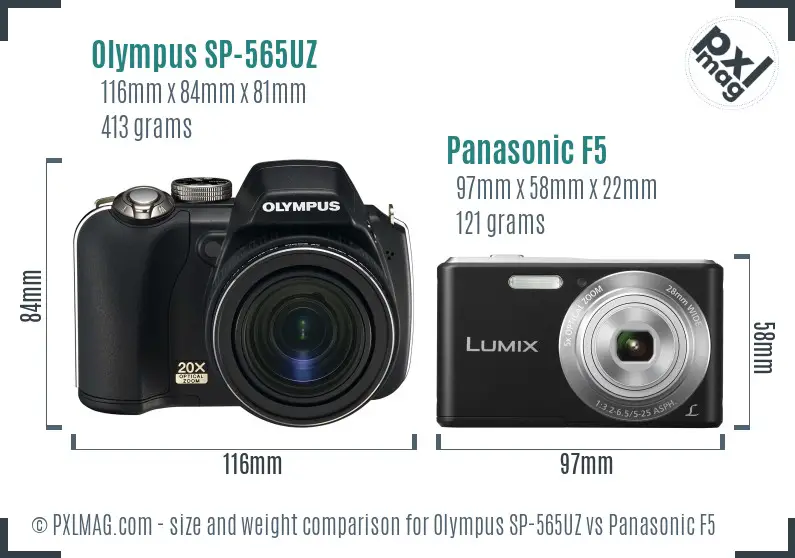 Olympus SP-565UZ vs Panasonic F5 size comparison