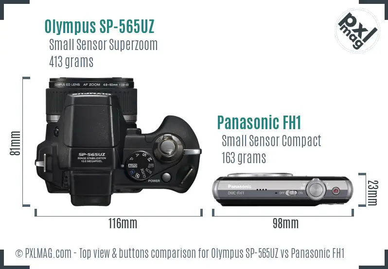 Olympus SP-565UZ vs Panasonic FH1 top view buttons comparison