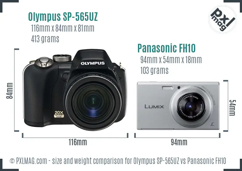 Olympus SP-565UZ vs Panasonic FH10 size comparison