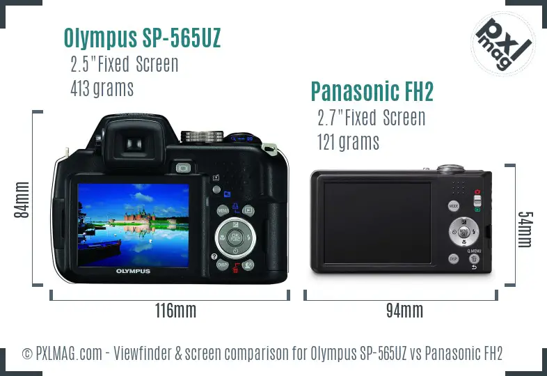 Olympus SP-565UZ vs Panasonic FH2 Screen and Viewfinder comparison