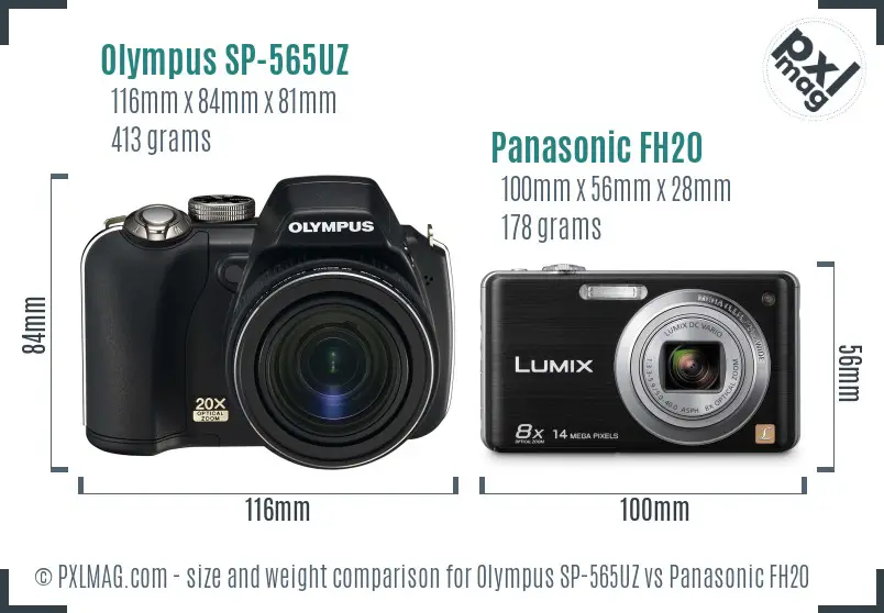Olympus SP-565UZ vs Panasonic FH20 size comparison