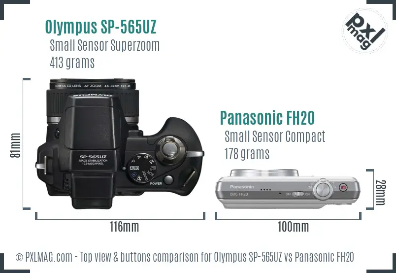 Olympus SP-565UZ vs Panasonic FH20 top view buttons comparison