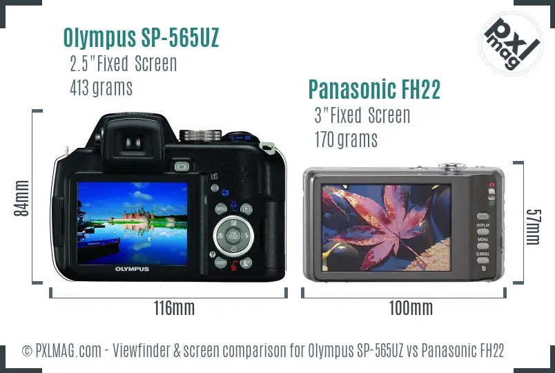 Olympus SP-565UZ vs Panasonic FH22 Screen and Viewfinder comparison