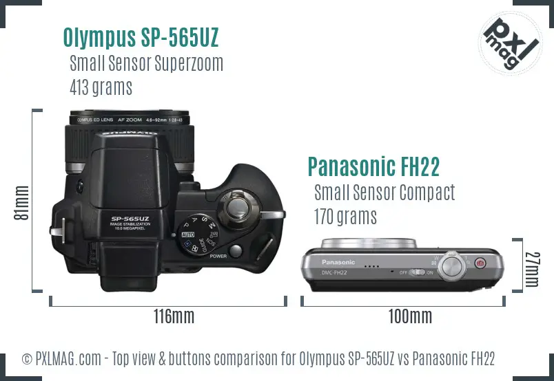 Olympus SP-565UZ vs Panasonic FH22 top view buttons comparison