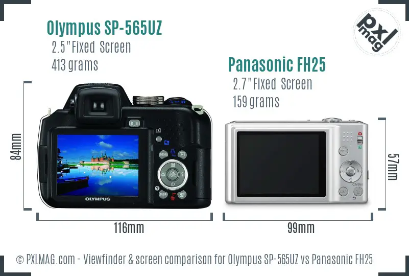Olympus SP-565UZ vs Panasonic FH25 Screen and Viewfinder comparison