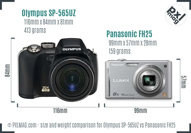 Olympus SP-565UZ vs Panasonic FH25 size comparison