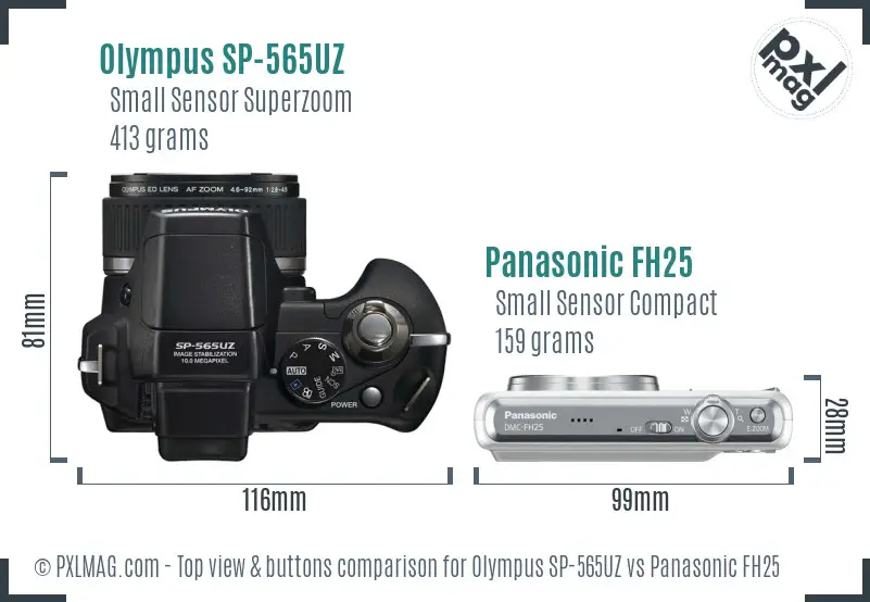 Olympus SP-565UZ vs Panasonic FH25 top view buttons comparison