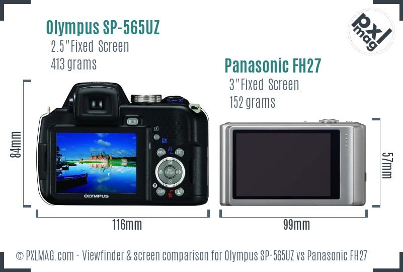 Olympus SP-565UZ vs Panasonic FH27 Screen and Viewfinder comparison